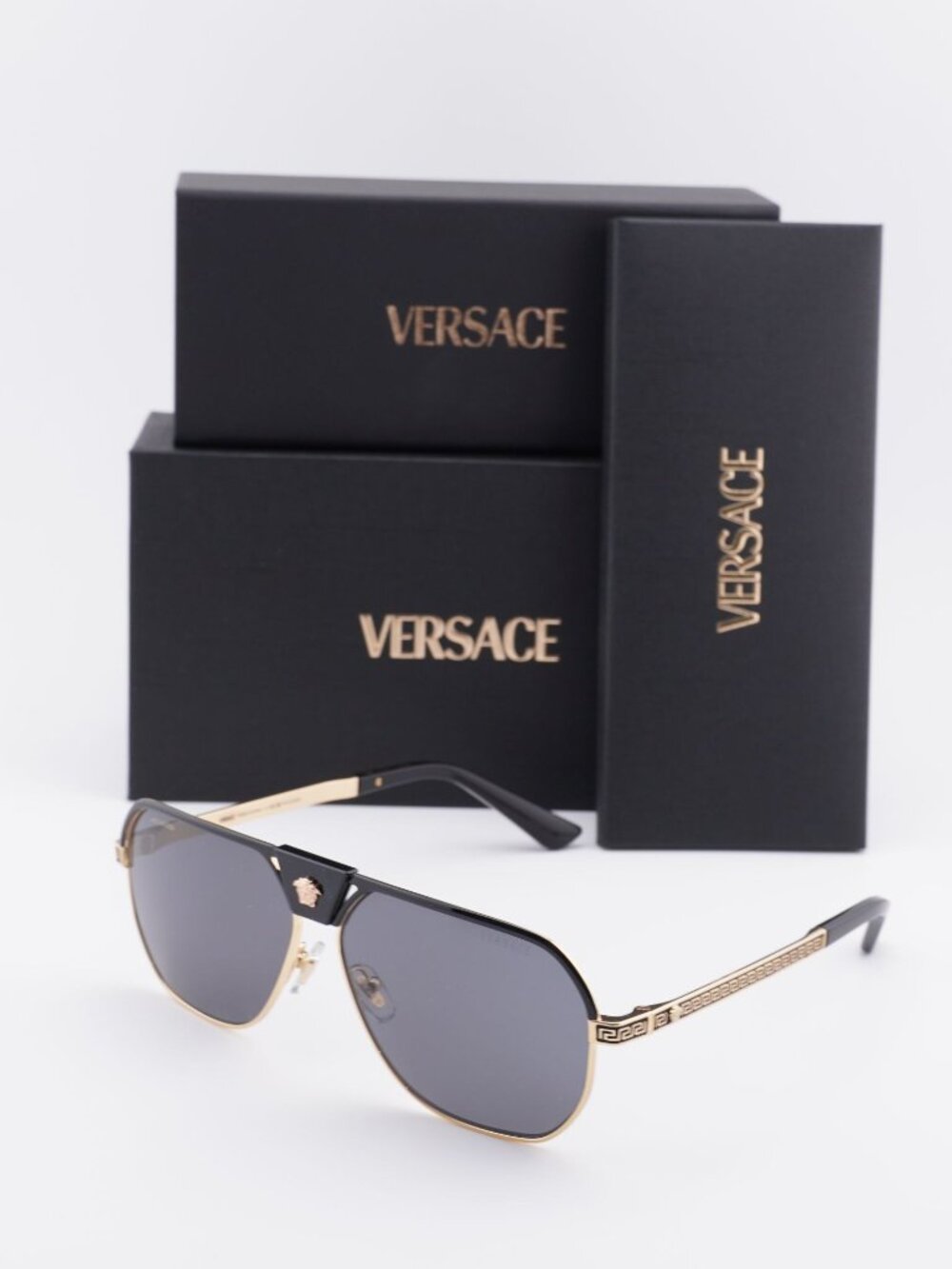 Versace VE2294 100281 Aviator Sunglasses – Black / Dark Grey Polarized